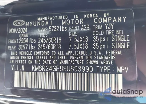 2025 Hyundai Palisade Sel z USA, uszkodzony, nr VIN KM8R24GE8SU893990